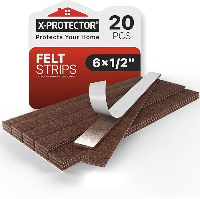 X-Protector Felt Furniture Pads - 20 PCS 6 x 1/2" - Premium Felt Strips with Adhesive Backing - Rectangular Furniture Pads for Hardwood Floors - Cut Furniture Felt Pads to Size You Need! (Brown)