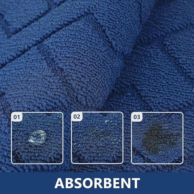 hicorfe Kitchen Rugs and Mats Sets,2 Pieces Super Absorbent Polypropylene Non-Slip Rug,Soft Comfort Floor Mat,Washable for Kitchen,Hallway,Office,Sink,Laundry(24" x 35"+24" x 71",Navy Blue)