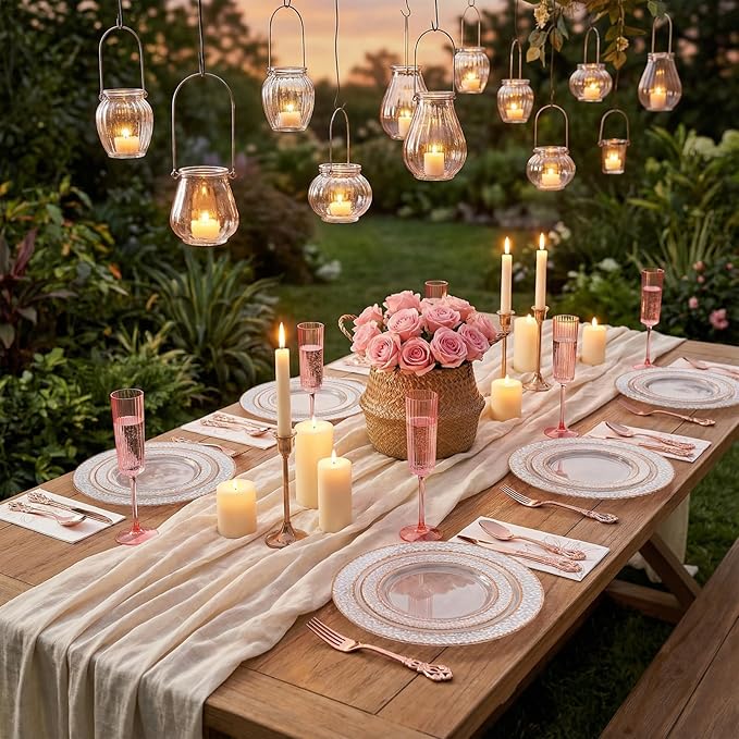 102PCS Rose Gold Plastic Plates - Clear Rose Gold Disposable Plates Include 51PCS 7.5inch Dessert Plate 51PCS 10.25inch Dinner Plate Perfect for Weddings Valentine's Day Parties
