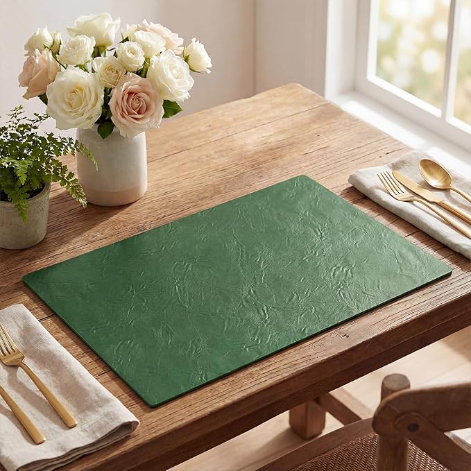 Artoid Mode Green Faux Leather Placemats Set of 4, 12x18 Inch Waterproof Wipeable Heat Resistant Vinyl Place Mats, Reversible Table Mats for St. Patrick's Day Dining Decor