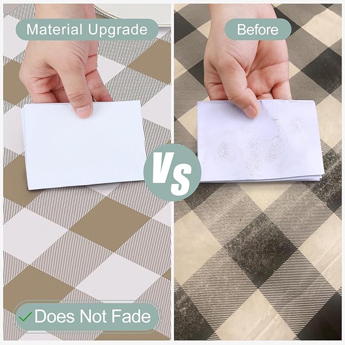 misaya Rectangle Waterproof Vinyl Table Cloth, Buffalo Flannel Backed Tablecloth, Wipeable Plastic Table Cover for Dinner, Kitchen, Outdoor (60" x 84", Khaki and White)