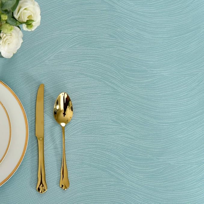 maxmill Jacquard Table Cloth Swirl Design Water Resistant Wrinkle Resistance Spillproof Heavy Weight Soft Tablecloth for Kitchen Dinning Tabletop Decoration Oblong 60 x 140 Inch Turquoise