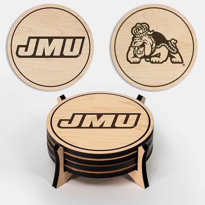 LazerEdge James Madison Dukes Wooden Coaster Set - Maple Wood - Officially Licensed Product - 4-Pack