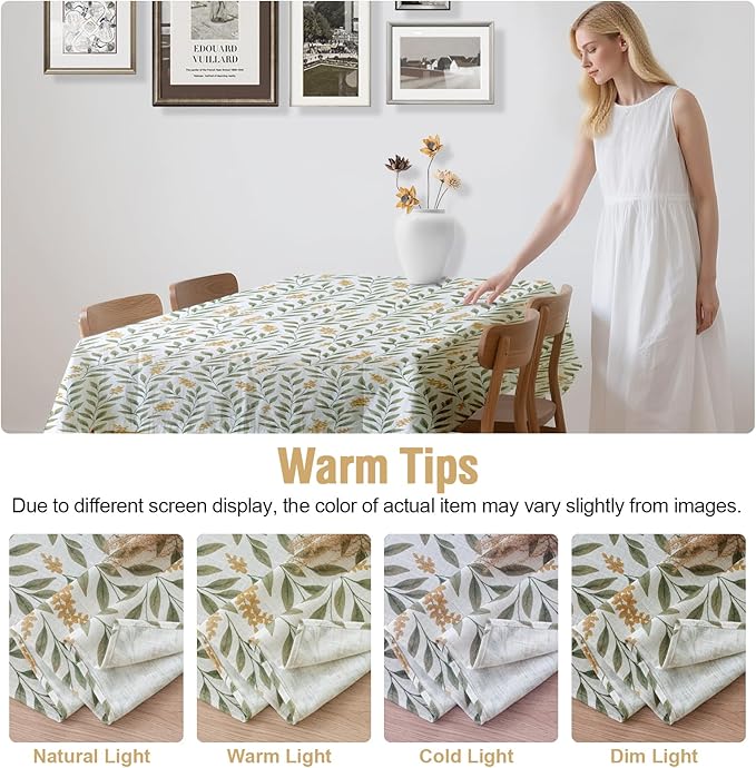 H.VERSAILTEX Linen Table Cloths Floral Printed Tablecloth Spill-Proof Waterproof Table Cover for Dining Buffet Feature Soft and Thick Fabric Wrinkle Free, 60 x 60 Inch, Adela Botanical Motif - Sage