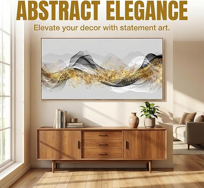 Wall Art Modern light Luxury Abstract Gold ink Landscape Canvas Wall Art for Living Room and Bedroom, Color Pictures, Artwork Home Decor Canvas Print Wall Decor Ready to Hang, 24x48inch (Framed)