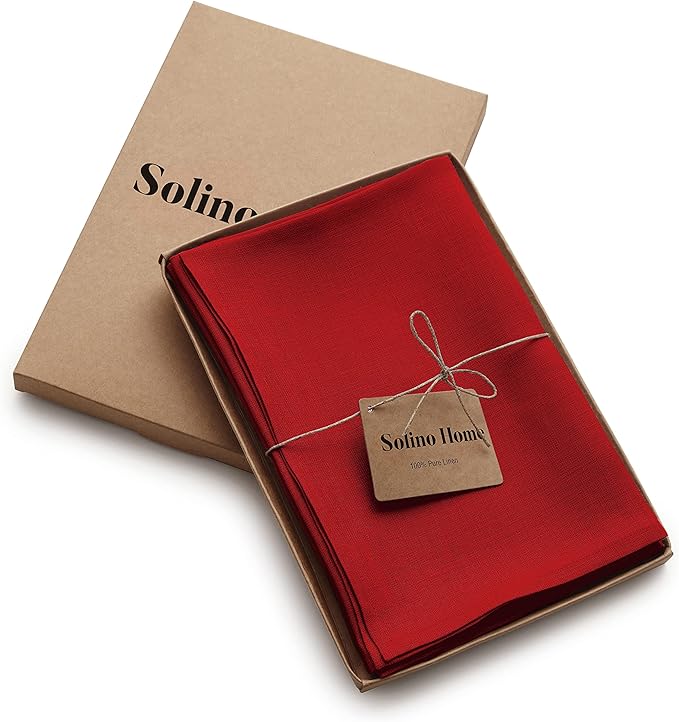 Solino Home Red Linen Napkins Set of 6-100% Pure Linen Cloth Washable Dinner Napkins 20 x 20 Inch for Valentines, Winter - Fete