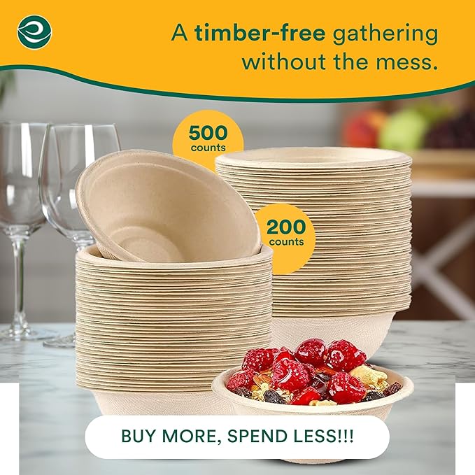 ECO SOUL 100% Compostable 32 Oz Soup Bowls [100-Pack] Disposable Sturdy Bowls I Heavy Duty Paper Bowl I Eco-Friendly Salad Bowl I Biodegradable Large