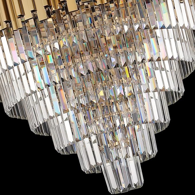 Modern Crystal Chandelier for Living Dining Room Entryway Gold Round W31.5