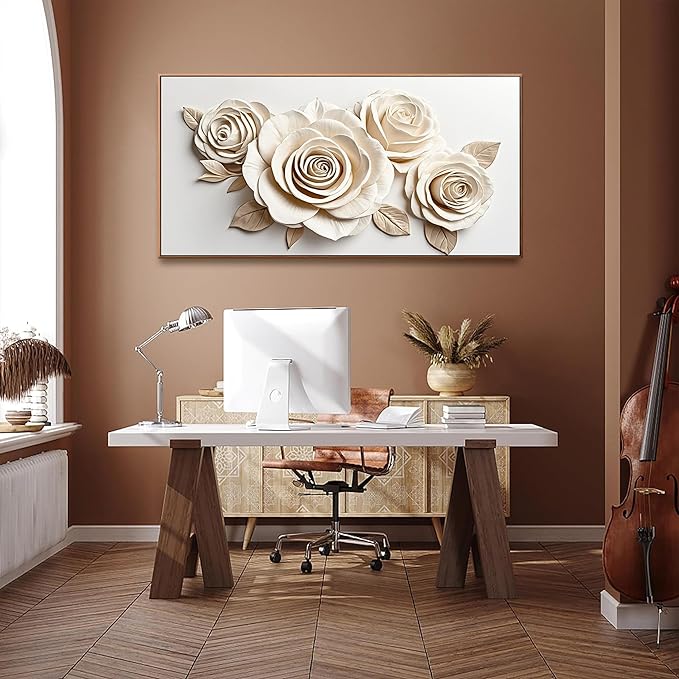 Wall Art Living Room Prints White Flower Wall Art Decor Modern Canvas Art Wall Decor Home Wall Decor Suitable Pictures For Bedroom Apartment Office Can Be Hung 24" X 48" With Framed