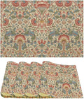 William Morris Placemat Set, Beige Blue Pink Retro Rustic Art Exotic Ethnic Lotus Floral Seamless Pattern Home Decor Linen Table Mats for Dining Room Kitchen Party (17x12in) x4P
