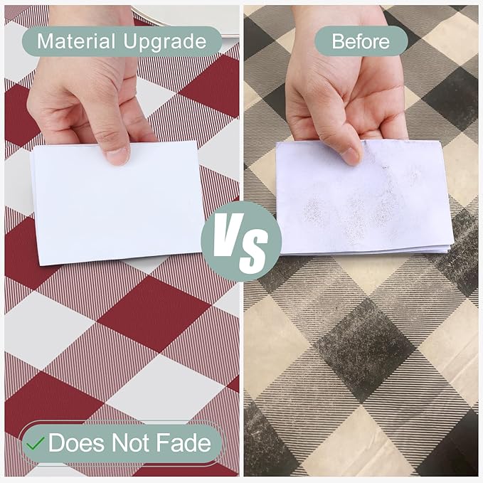 misaya Rectangle Waterproof Vinyl Table Cloth, Buffalo Flannel Backed Tablecloth, Wipeable Plastic Table Cover for Valentine's Day, Dinner, Kitchen, Outdoor (60" x 120", Burgundy and White)