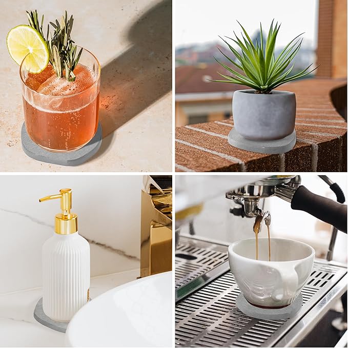 Diatomaceous Earth Coasters Set of 2 for Drinks, Moisture Water Absorbent Stone Coasters for Table Desk at Work, Water Absorbing Instant Drying Diatomite, Modern Light Grey