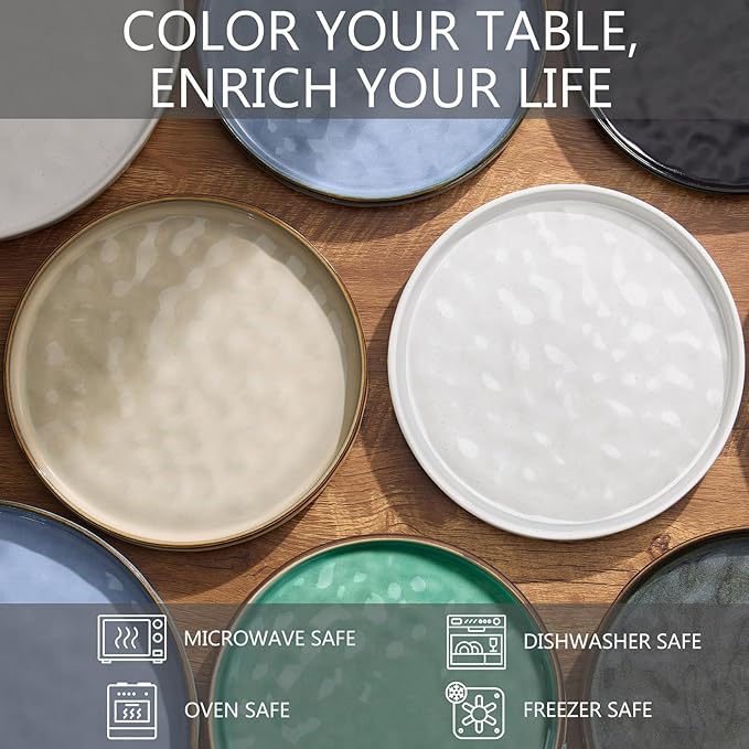 LIANYU Ceramic Dinner Plates Set for 4, 7.9In Porcelain Kitchen Salad Dessert Serving Dishes Set, Modern Round Stoneware Dinnerware Appetizer Plates, Scratch Resistant & Microwavable, Serenity Blue
