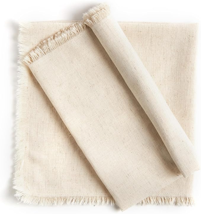 ACCENTHOME Natural Cotton Linen Napkin Set of 12 18x18 inch Dinner Napkins - Washable Soft Premium Hotel Quality Reusable Hemmed Edges Napkins Perfect Table Linens for Family Dinners, Weddings