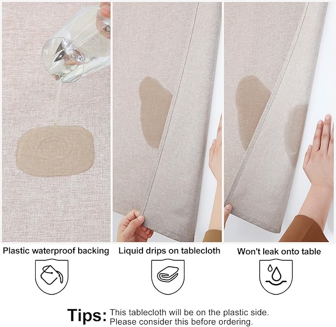 Smiry Rectangle Faux Linen Table Cloth, Waterproof Burlap Fabric Tablecloth, Washable Decorative Farmhouse Table Covers for Kitchen, Dining, Parties, 60x102, Tan