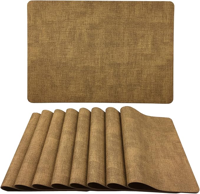 WAZAIGUR Waterproof Easy to Clean Non-Slip Heat Resistant Thick Faux Leather Placemats for Dining Table Set of 8,Brown