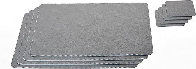 Nikalaz Set of 4 Placemats and 4 Coasters Made of Recycled Leather (18''x13'', Dirty Grey)