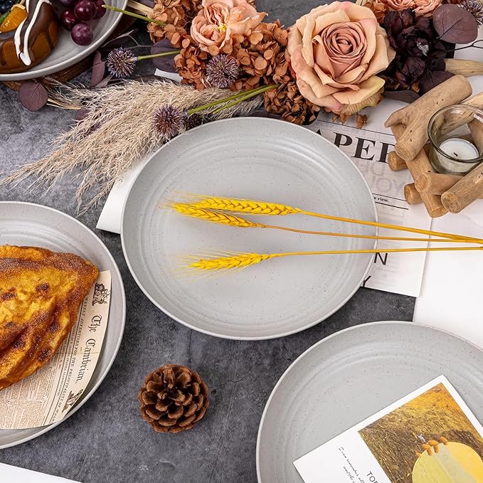 LIYH 20 Pcs Light Grey Wheat Straw Plastic Plates - 9 Inch Unbreakable Dinner Plates Reusable, Dishwasher & Microwave Safe, Lightweight Camping Outside Plate for Kitchen