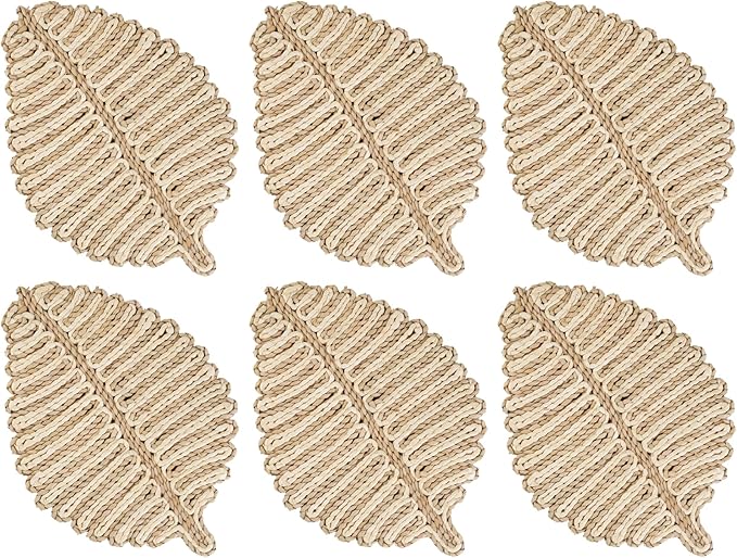 Placemats Set of 6,Natural Leaf-Shaped Charger Plates Handcrafted Fall Placemats for Dining Table Décor