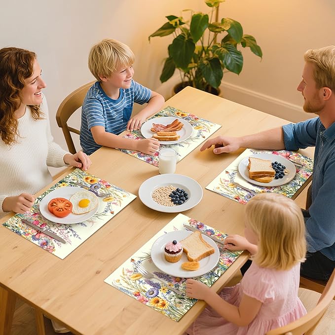 Flowers Placemats Set of 4 Washable Table Place Mats for Dining Kitchen Party Decor