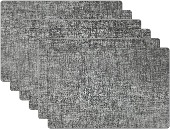 Placemats Set of 6 Faux Leather Heat Resistant Tables Mats Waterproof Oilproof Wipeable Reversible Anti-Slip Place Mats for Kitchen/Dining/Party/Outdoor 11.8" x 16.9", Light Gray