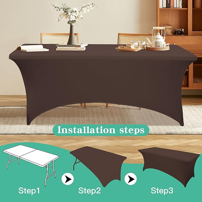 2Pack 4FT Table Cloth for Rectangular Fitted Events Stretch Coffee Table Covers Washable Spandex Tablecloth Protector for Party, Wedding, Cocktail, Banquet, Festival