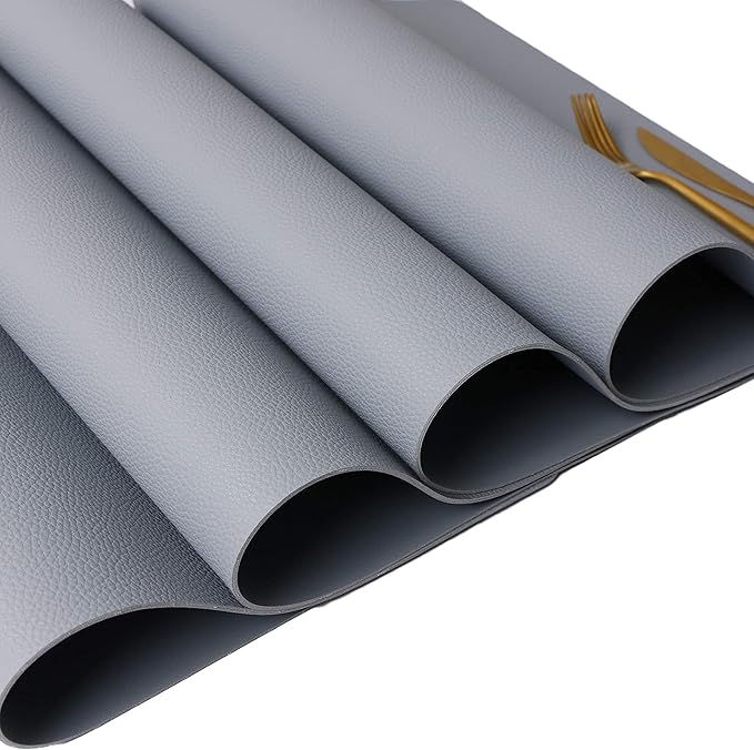 Wipeable Placemats Leather Table Mats Waterproof Heat-Resistant Easy to Clean for Dining Table Set Kitchen Table (4, Pale Blue)
