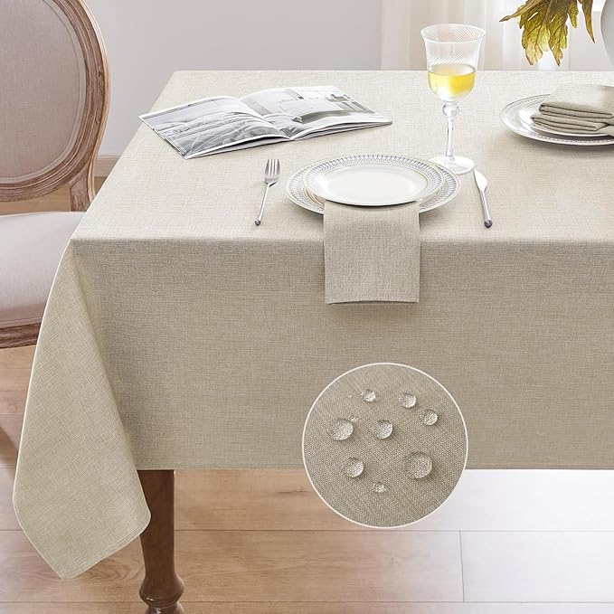 Softalker Small Tablecloth Beige 52x70 Inch Rectangle Linen Textured Outdoor Tablecloths Stain and Wrinkle Resistant Decorative Dining Table Cover Waterproof for Spring,Easter,Party,Garden,Coffee