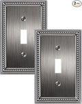 2-Pack Single Toggle Light Switch Cover Plate, Pearls Decorative Switch Plate Covers, Silver 1 Gang Metal Wall Plate, Corrosion Resistant