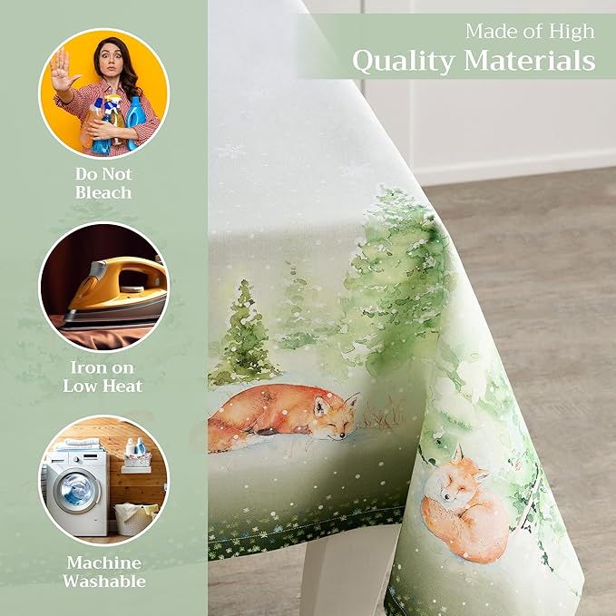 Maison d' Hermine Table Cloth Rectangle Table 100% Cotton 60 x 120 Inches Fall Tablecloth Reusable Everyday Use for Thanksgiving Christmas Decorations Dining Farmhouse Party (Winter Mornings)