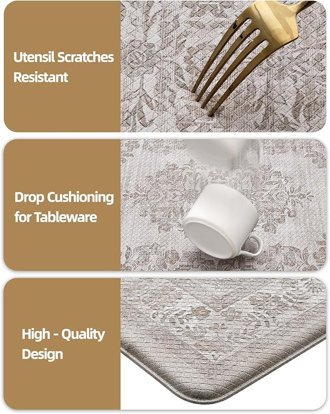 Color&Geometry Anti Fatigue Kitchen Mats for Floor 24x87, Vintage Decor, Easy Clean, Waterproof & Oil Proof, 0.4" Thick Cushioned, Non-Slip Kitchen Runner Rug for Sink, Laundry, Office, Khaki