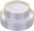 Hioasis 60pcs Clear Plastic Plates - Gold Rimmed Disposable, Hammered, Heavy-duty Dinnerware Set Suitable for 30 Guests, 10.25" Dinner & 7.5" Dessert Plates for Party & Wedding