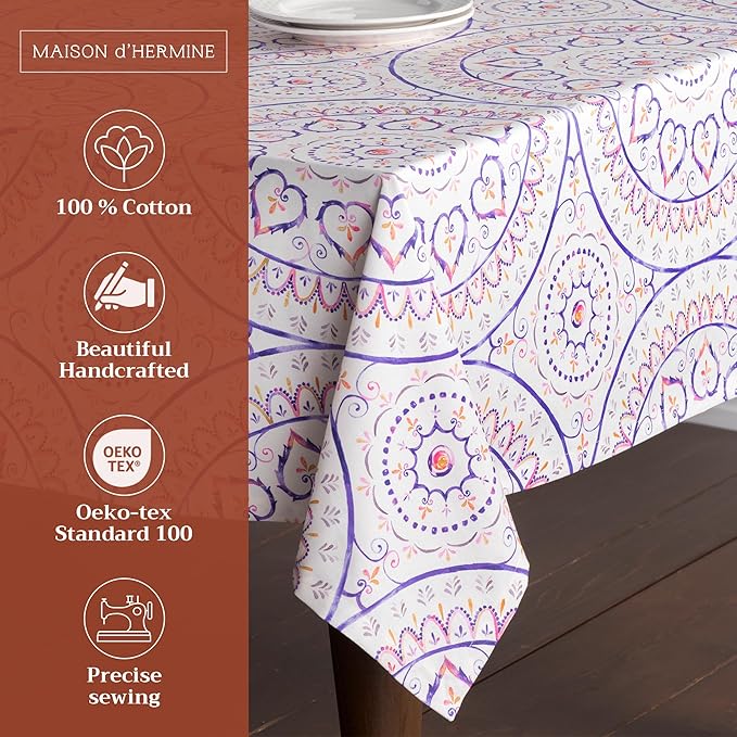 Maison d' Hermine Table Cloth Square Table 100% Cotton 54 x 54 Inches Tablecloth Reusable Decorative for Dining Room Farmhouse Home Valentines Day Decorations Spring Summer - Mandala