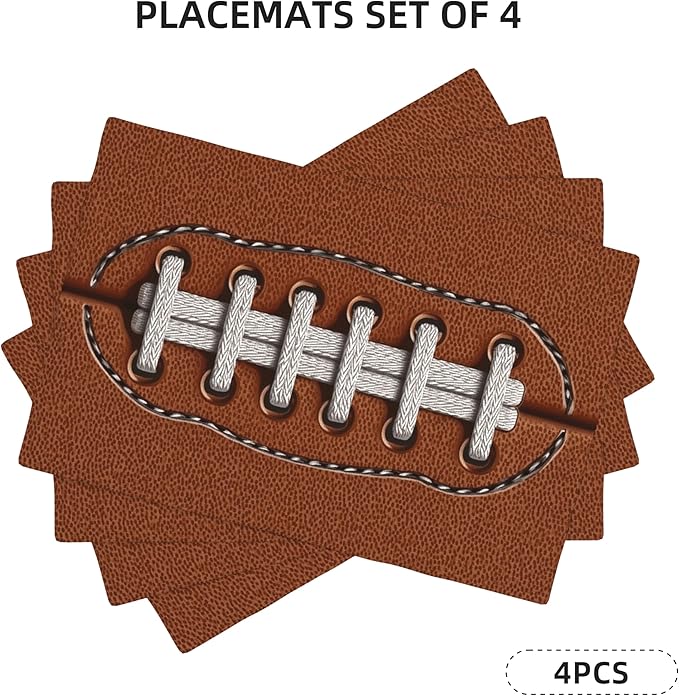 Football Placemats Set of 4 Washable Table Place Mats for Dining Kitchen Party Decor