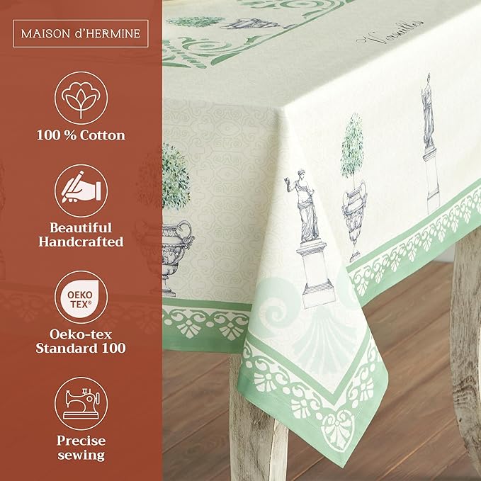 Maison d' Hermine Table Cloth Rectangle Table 100% Cotton 60 x 90 Inches Tablecloth Reusable Decorative for Dining Room Farmhouse Home Valentines Day Decorations Spring Summer - Jardin Du Roy