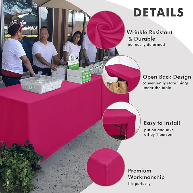 Nasitos 2 Pack Fuchsia Fitted Table Cloth for 4 Foot Tables-Tablecloth Open Back Fabric Washable and Wrinkle Resistant Table Covers for Rectangular Tables Birthday Parties, Baby Shower, Banquet