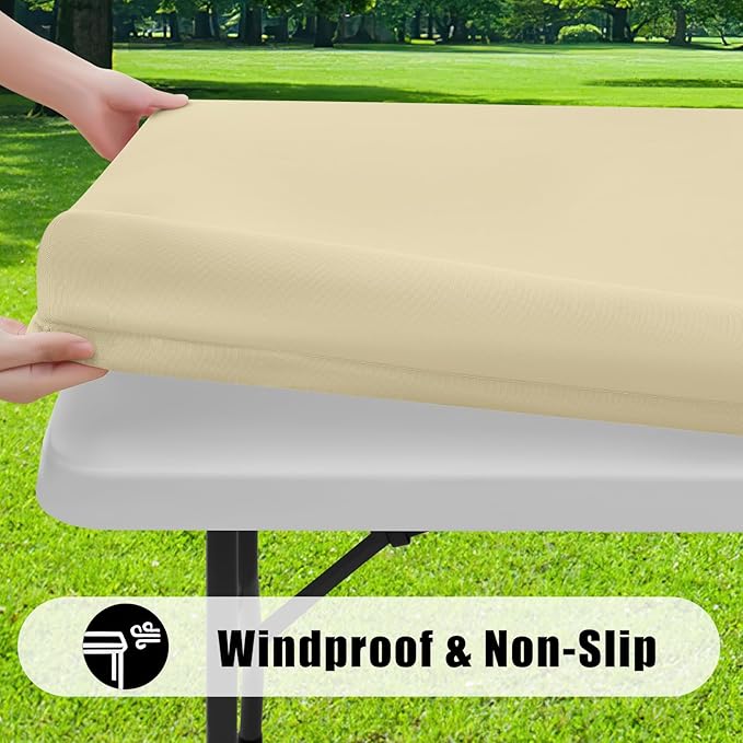 Smiry Rectangle Picnic Table Cloth, Waterproof Elastic Fitted Tablecloths for 4 Foot Tables, Washable Polyester Table Cover for Camping, Indoor and Outdoor (Champagne, 30"x48")