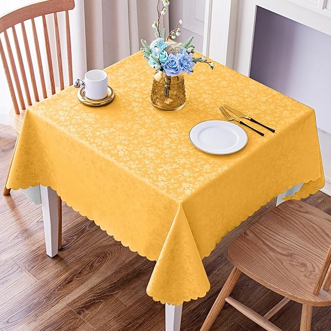 Smiry Square Table Cloth, Waterproof Heavy Duty Vinyl Tablecloths, Wipeable Washable Table Cover for Kitchen and Dining Room (Mustard Yellow, 54" X 54")