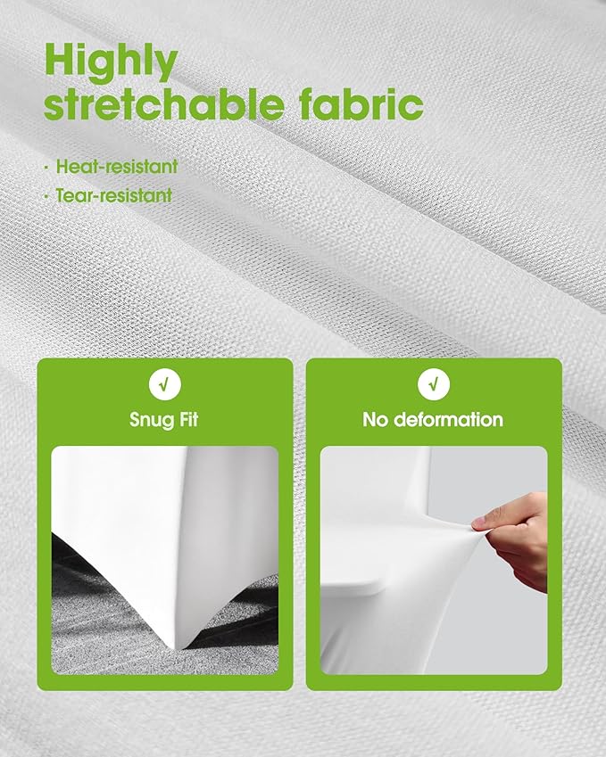 Pureegg Spandex Tablecloth 6ft - 4 Pack, Fitted and Tight Cloth for Rectangle Table, Wrinkle-Free and Stretch Table Cover for Party, Wedding, Banquet and Birthday, White