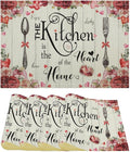 Retro Farmhouse Placemat Set, Romantic Pink Rose Floral Rural Plank Art Sketch Cutlery Knife Fork Inspirational Quotes Pattern Home Decor Linen Table Mats for Dining Room Kitchen Party (17x12in) x4P