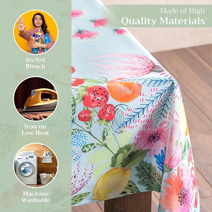 Maison d' Hermine Table Cloth Rectangle Table 100% Cotton 60 x 90 Inches Tablecloth Reusable Decorative for Dining Room Farmhouse Home Valentines Day Decorations Spring Summer - Jardin D'Ete - Mint