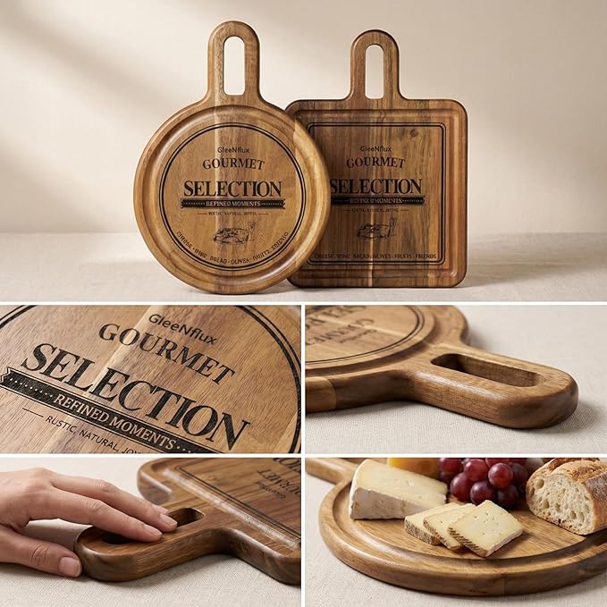 Acacia Wood Charcuterie & Cheese Board Set, 2-Piece Mini Serving Boards for Cheese, Fruit, Nuts & Appetizers – Elegant Snack Boards for Entertaining & Gift Giving