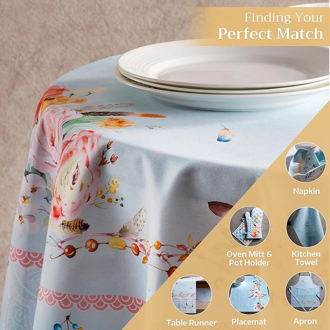 Maison d' Hermine Table Cloth Round Table 100% Cotton 69 Round Inches Tablecloth Reusable Decorative for Dining Room Farmhouse Home Valentines Day Decorations Spring Summer - Ibiza - Blue