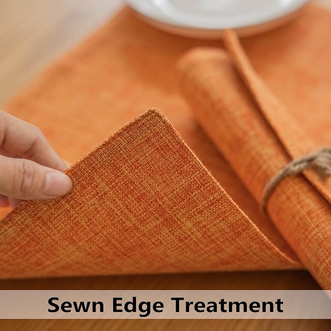 Demetex Orange Placemats Set of 6 Linen Place Mats Modern Washable Table Plate Mats for Dinner Banquet Buffet Restaurant Dining Room, 13x19 inch, Orange