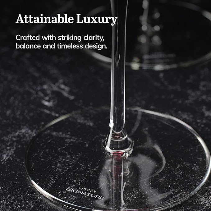 Libbey Signature All Purpose Wine Glasses, Stemmed, Modern Red and White Wine Glasses Set of 4, Elegant Wine Glass Gift Set for Weddings, Birthdays