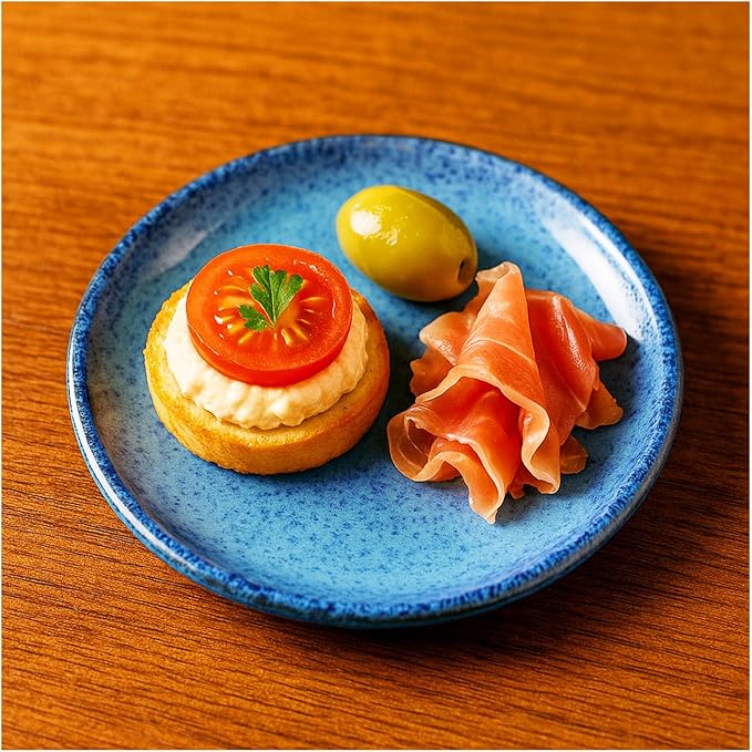 roro 5 Inch Ceramic Handmade Canape Plates, Glossy Coral Blue, Set of 4