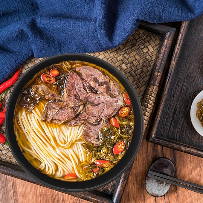 Luxshiny Multifunctional Melamine Noodle Bowls for Home and Restaurant Use Thick Plastic Ramen Soup Bowls with Smooth Polished Finish Easy to Clean and Stain-resistant Black