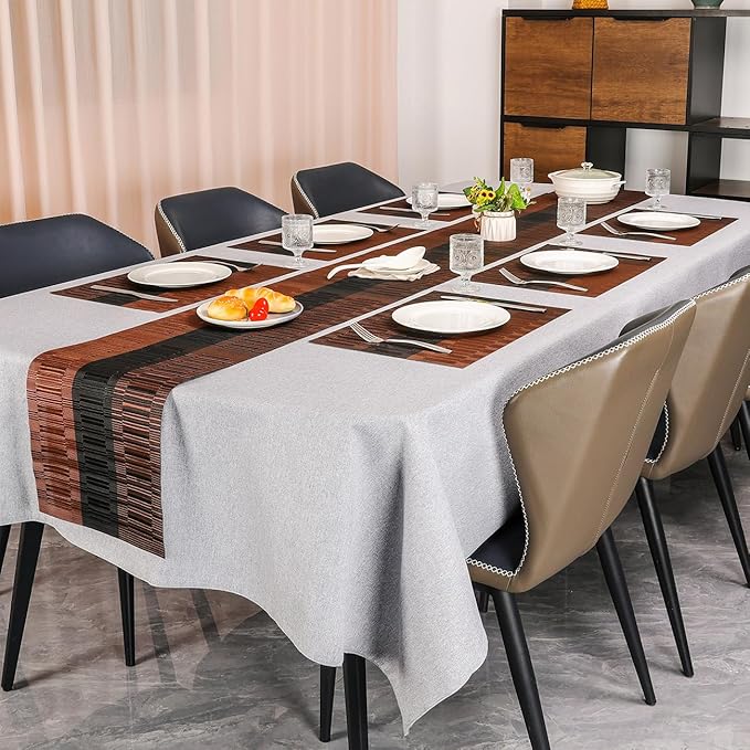Placemats Set of 4, Vinyl Woven Place Mats Indoor Set of 4 Washable Wipeable PVC Table Mats Heat-Resistant Non Slip Plastic Placemat for Kitchen Dining Outdoor Table (Black Brown, Set of 4)
