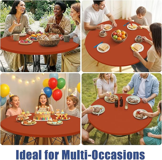 Round Spandex Tablecloth, Elastic Fitted Waterproof Tablecloths for 31"-35" Tables, Stretch Washable Picnic Table Cover for Camping, Dining, Indoor and Outdoor, Rust