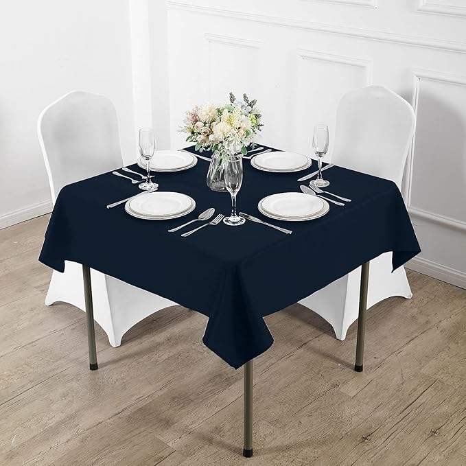 Fokitut 2 Pack Waterproof Square Tablecloth, 70x70 Inch, Stain Resistant and Wrinkle Polyester Table Cloth, Fabric Table Cover for Kitchen Dining, Wedding, Party, Holiday Dinner-Navy